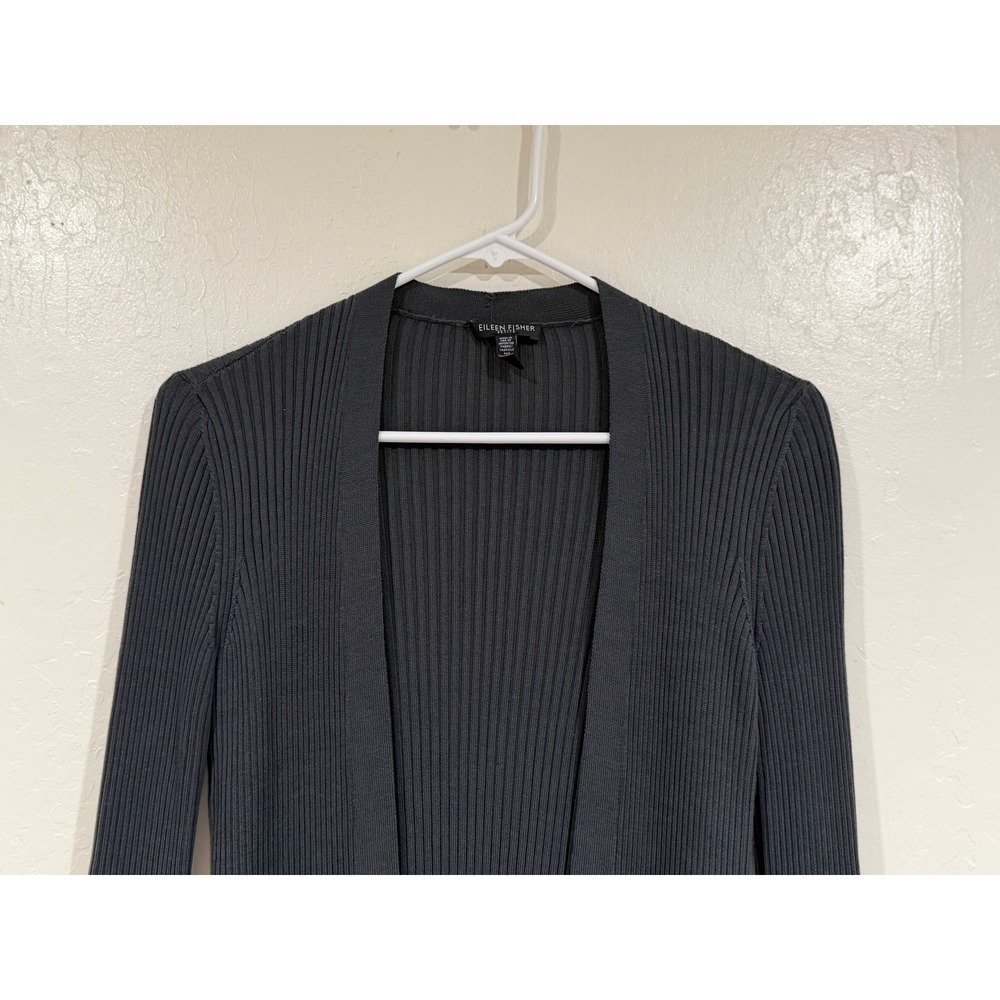 Eileen Fisher Petite Ribbed Cardigan Sweater Gray Open Front PP/PTP - Picture 6 of 7